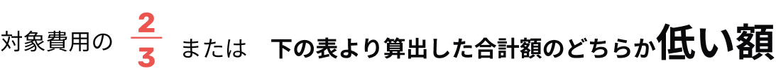 対象費用の2/3または下の表より算出した合計額のどちらか低い額